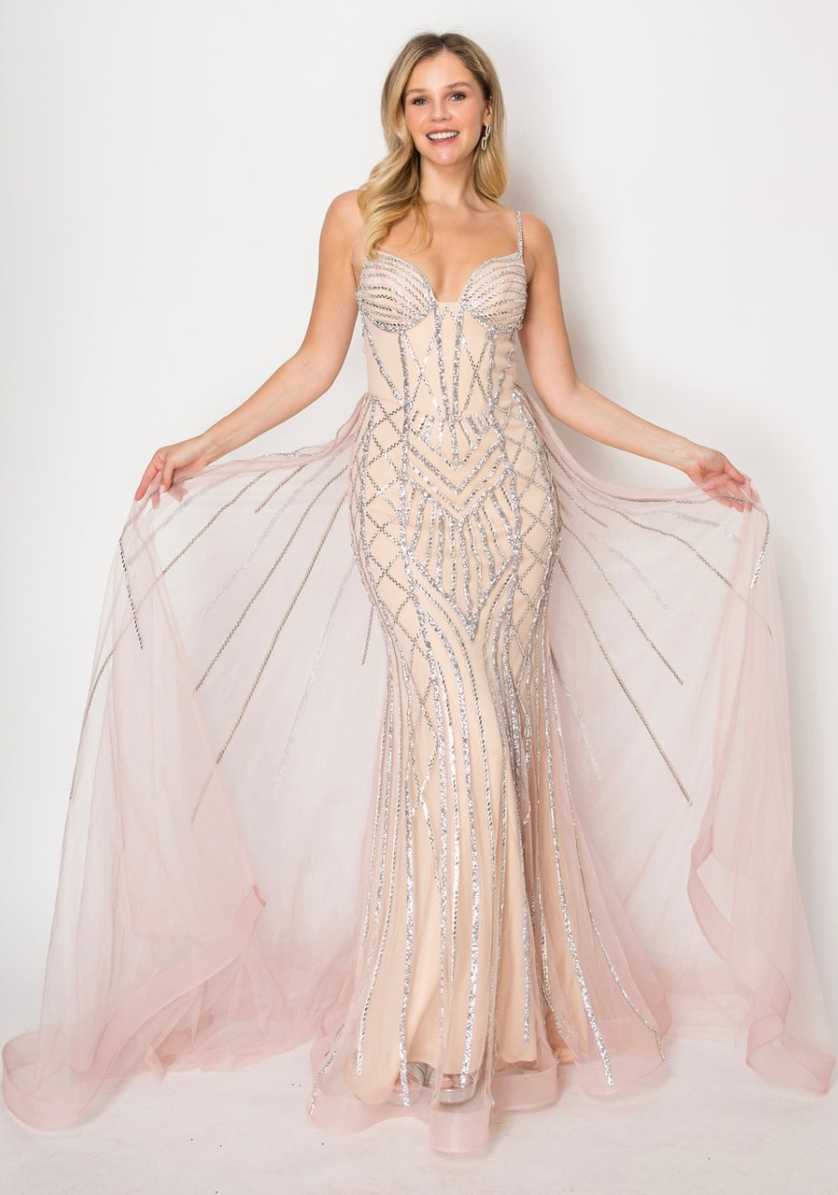 Chicas C824 Modern Glitter Red Mermaid Sweetheart Floor-Length Tulle Dress