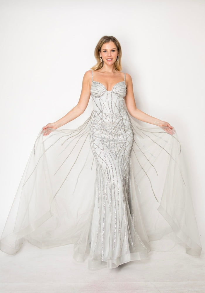 Chicas C824 Modern Glitter Red Mermaid Sweetheart Floor-Length Tulle Dress