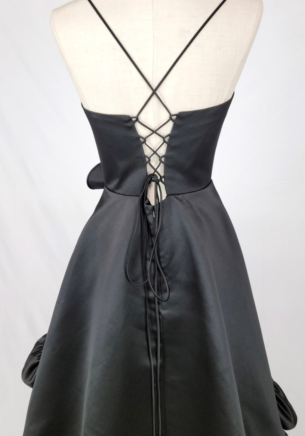 Chicas C826 Evening Black High-Low Spaghetti-Strap Satin Dress