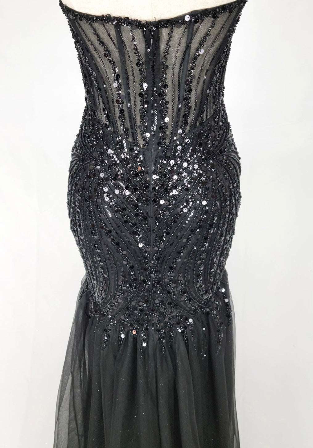 Chicas C345 Elegant Evening Black Mermaid Strapless Floor-Length Tulle Dress