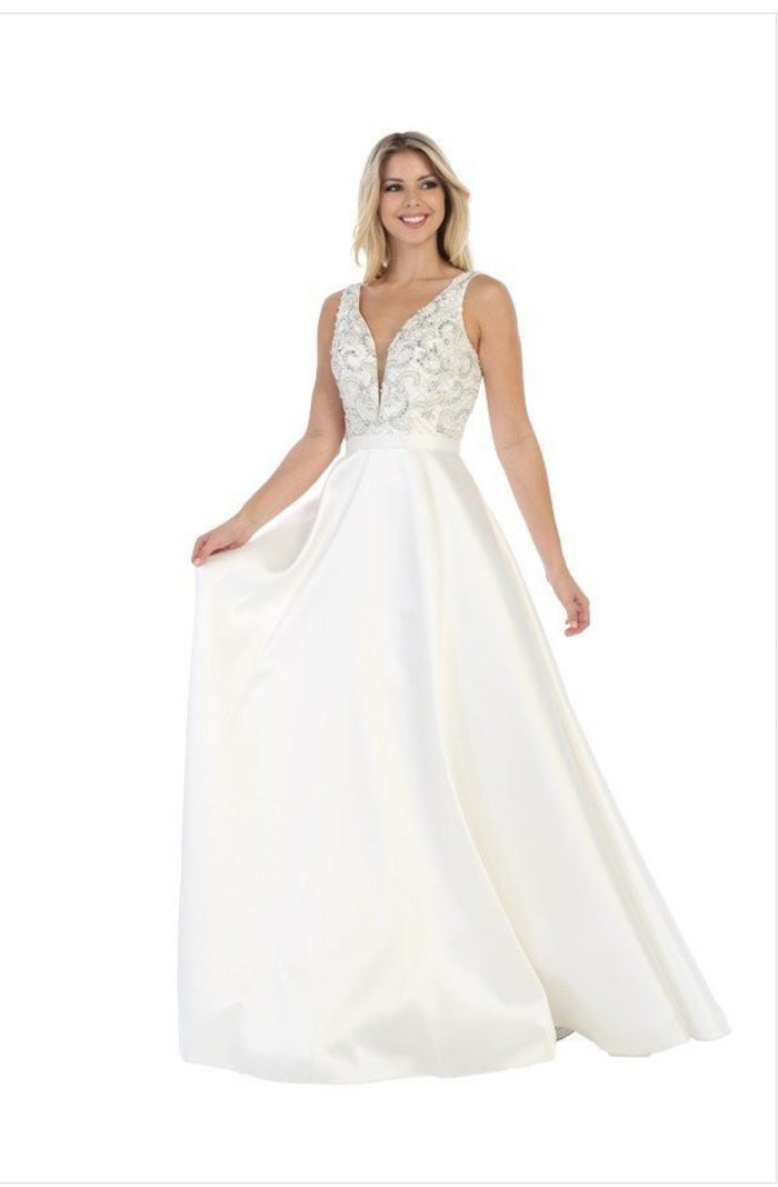 Chicas CC3022 Floor-Length Beaded Formal Style Taffeta Dress