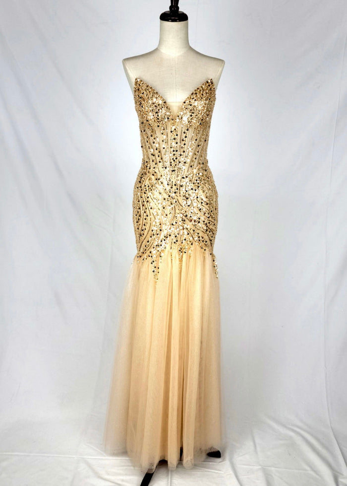 Chicas C345 Elegant Evening Black Mermaid Strapless Floor-Length Tulle Dress
