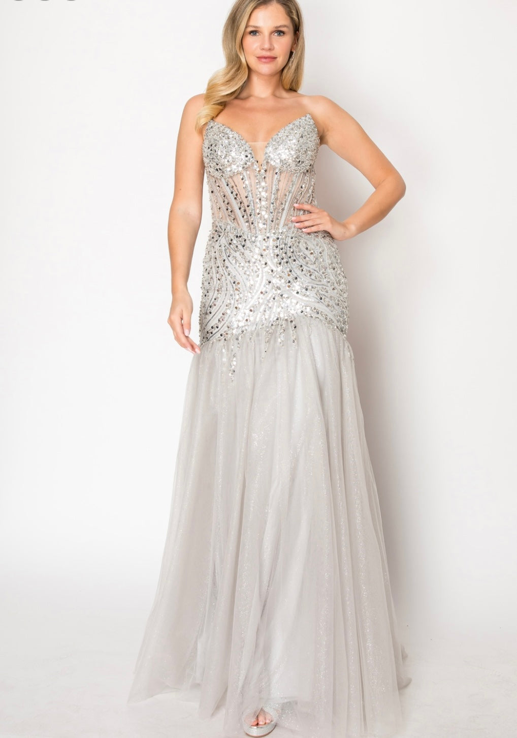 Chicas C345 Elegant Evening Black Mermaid Strapless Floor-Length Tulle Dress