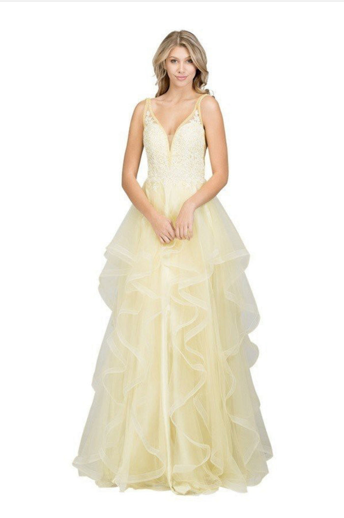 Chicas XR6006 Sleeveless Floor-Length Embroidered Ruffled Tulle Dress