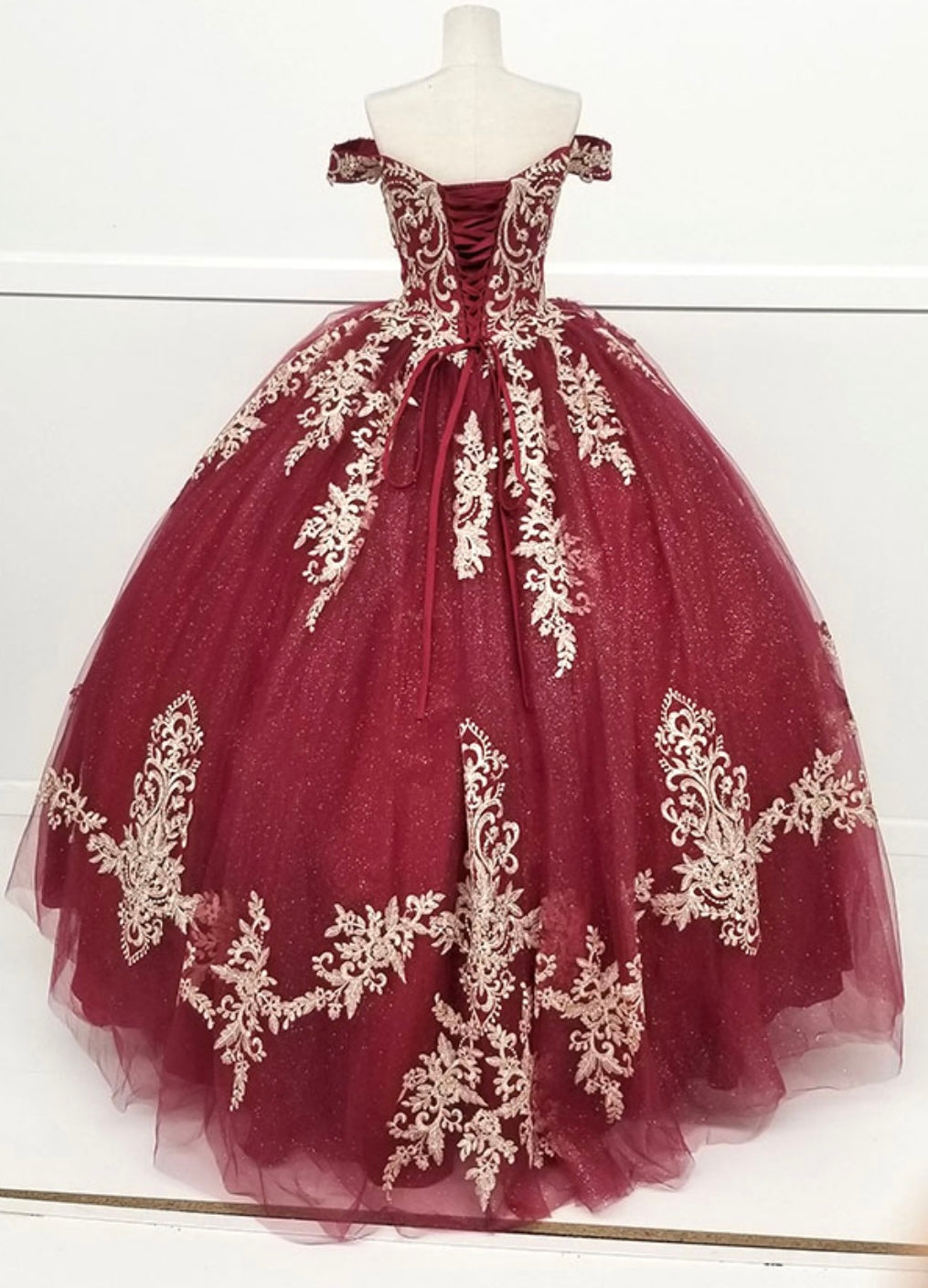 Chicas HF3008 Glitter Quinceañera Burgundy BallDress Tulle Dress
