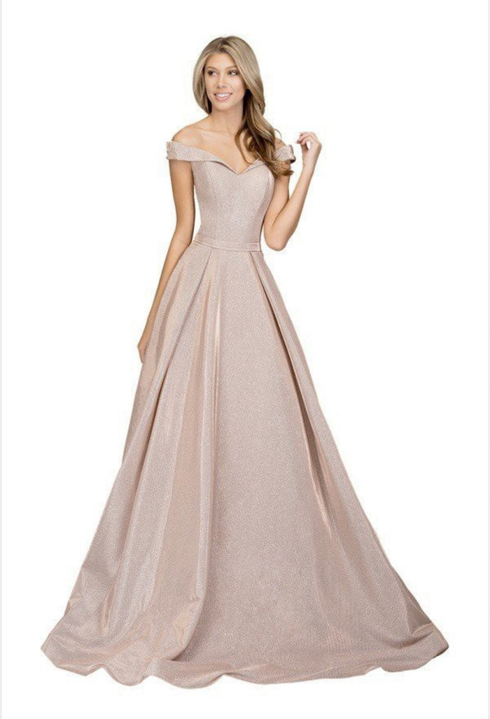 Chicas BT9017 Off-Shoulder Floor-Length Pocket Formal Fabric Dress