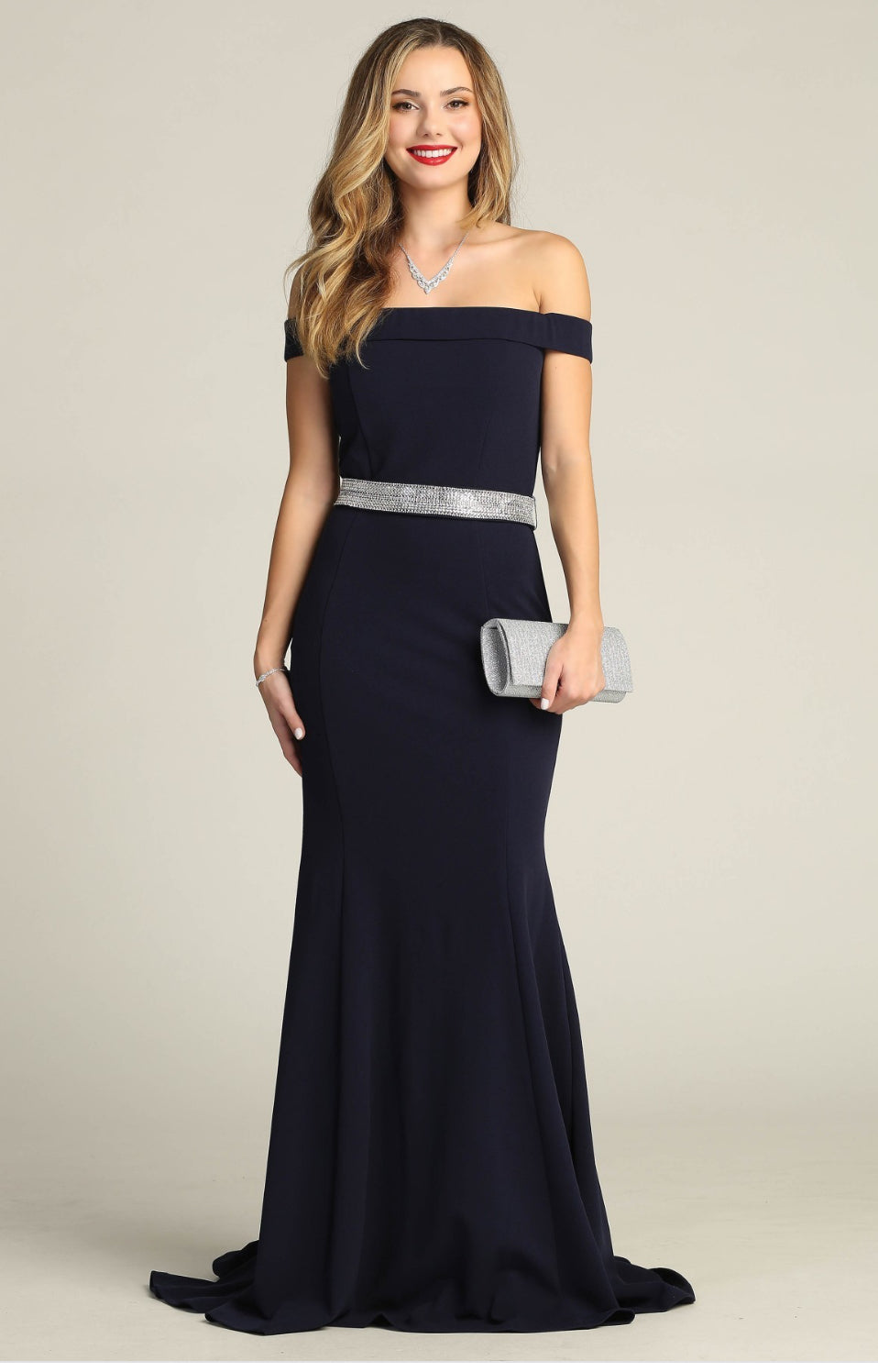 Chicas SS2014 Off-Shoulder Floor-Length Beaded Formal Fabric Dress