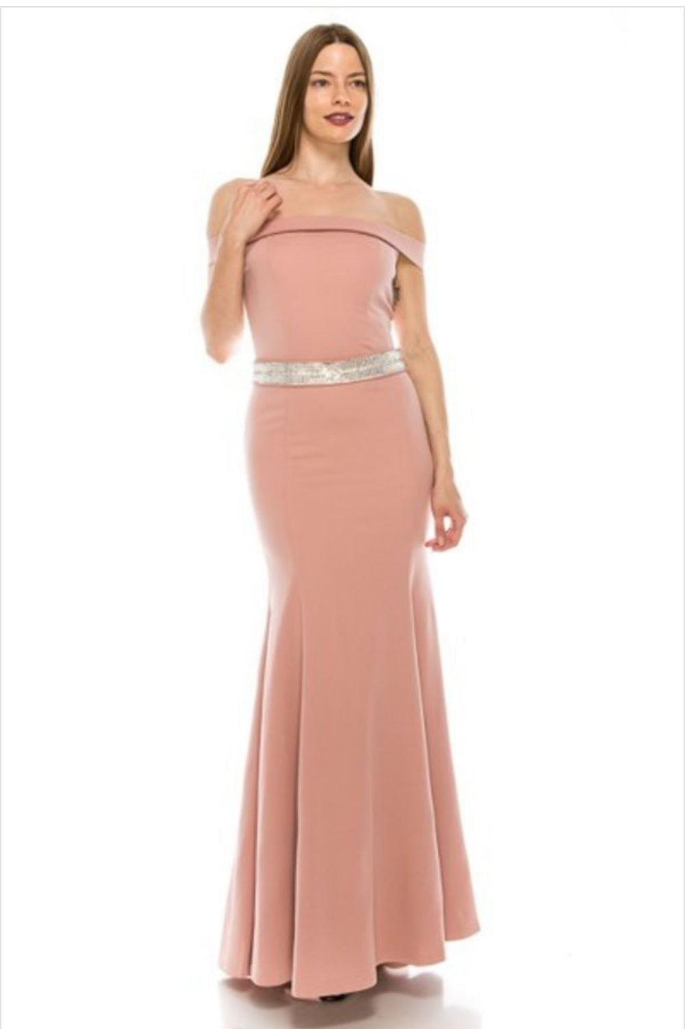 Chicas SS2014 Off-Shoulder Floor-Length Beaded Formal Fabric Dress