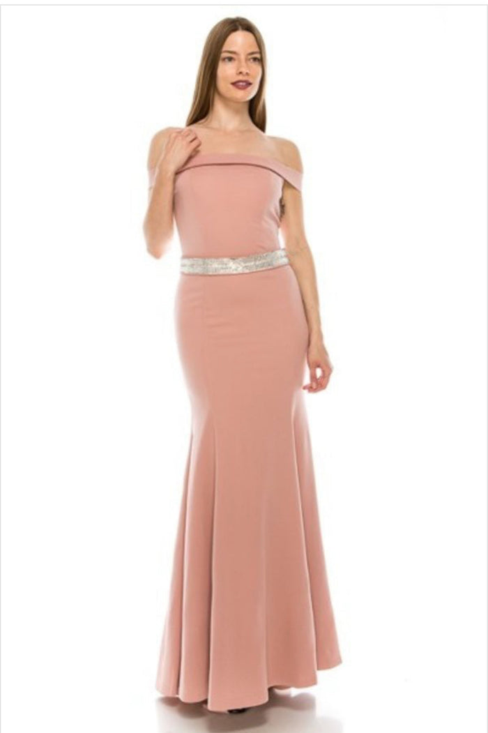 Chicas SS2014 Off-Shoulder Floor-Length Beaded Formal Fabric Dress