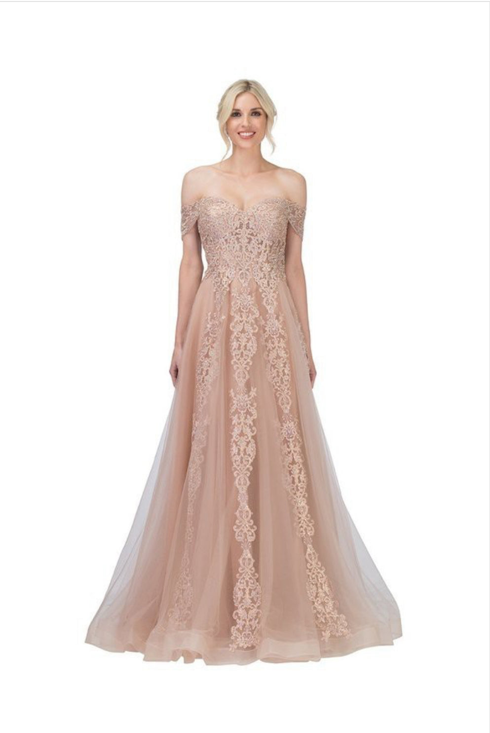Chicas CA1103 Off-Shoulder Floor-Length Corset Formal Fabric Dress