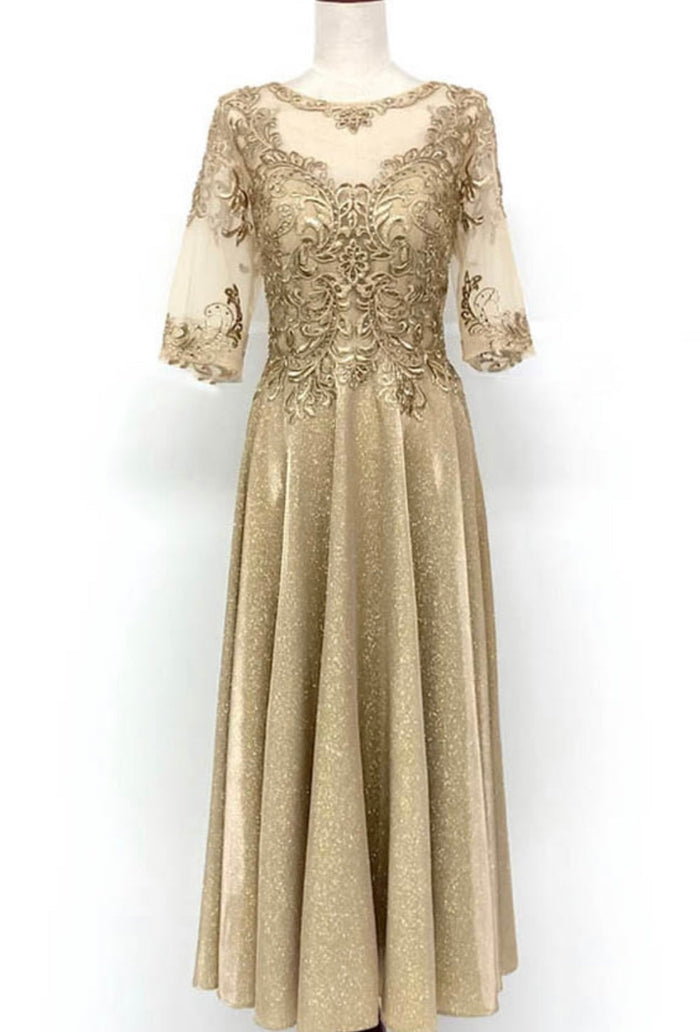Chicas J016 Elegant Metallic Glitter Bridal Green A-Line Lace Dress