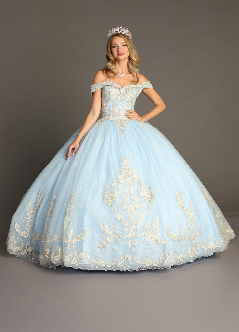 Chicas HF3006 Printed Quinceañera Blue BallDress Sweetheart Tulle Dress