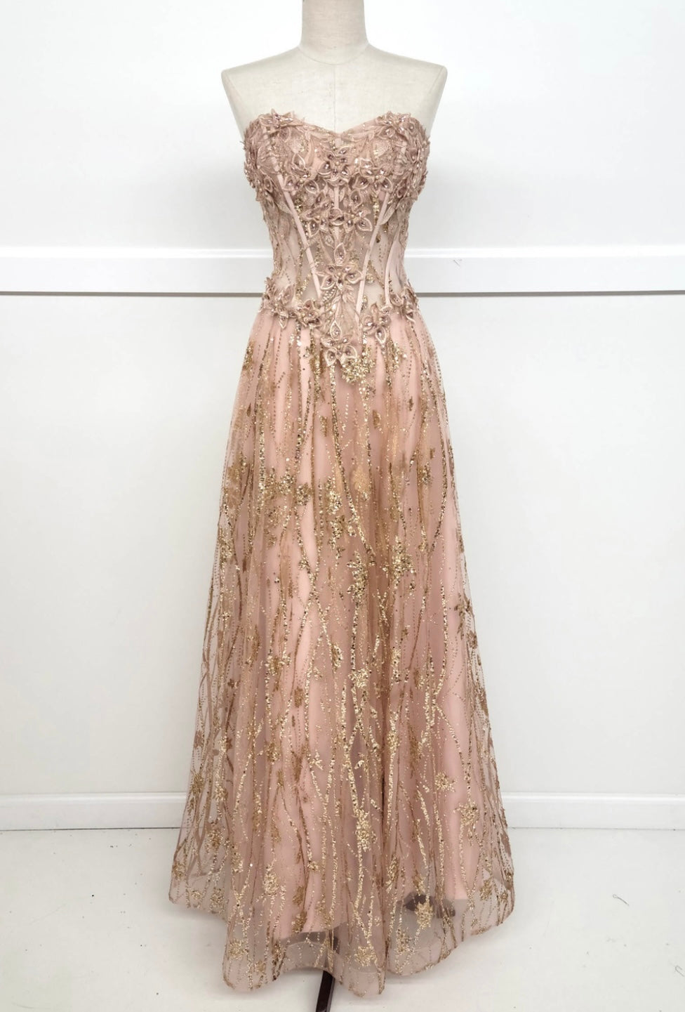 Chicas C329 Elegant Printed Prom A-Line Strapless Floral Tulle Dress