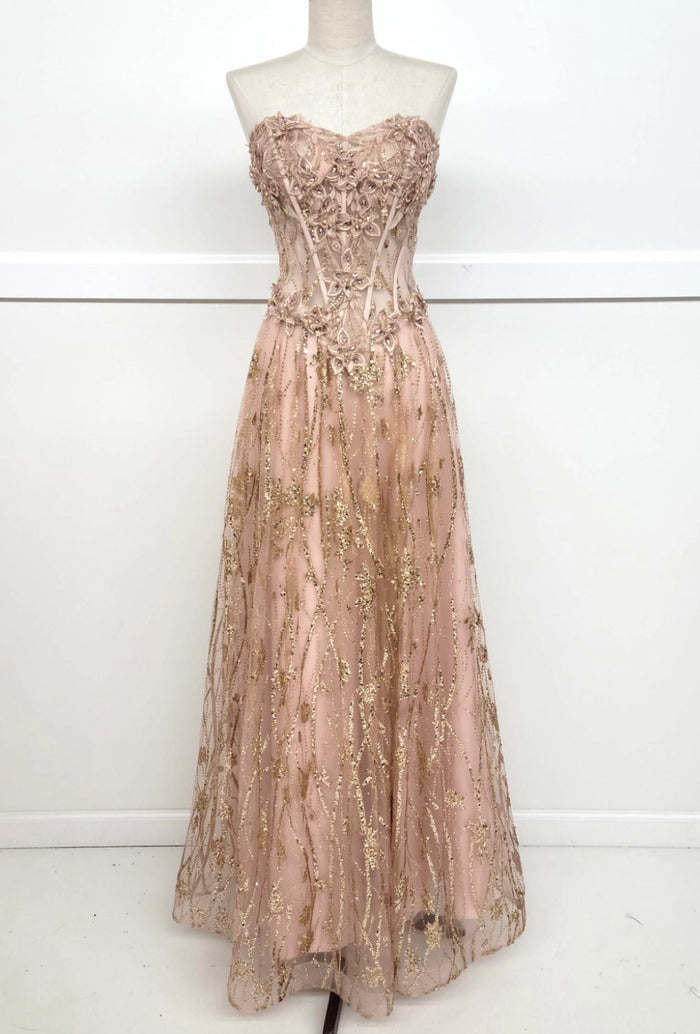 Chicas C329 Elegant Printed Prom A-Line Strapless Floral Tulle Dress