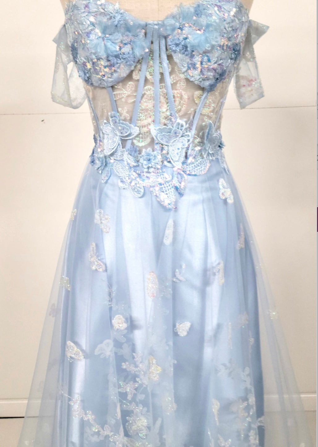 Chicas C822 Romantic Printed Prom Blue A-Line Butterfly Tulle Dress