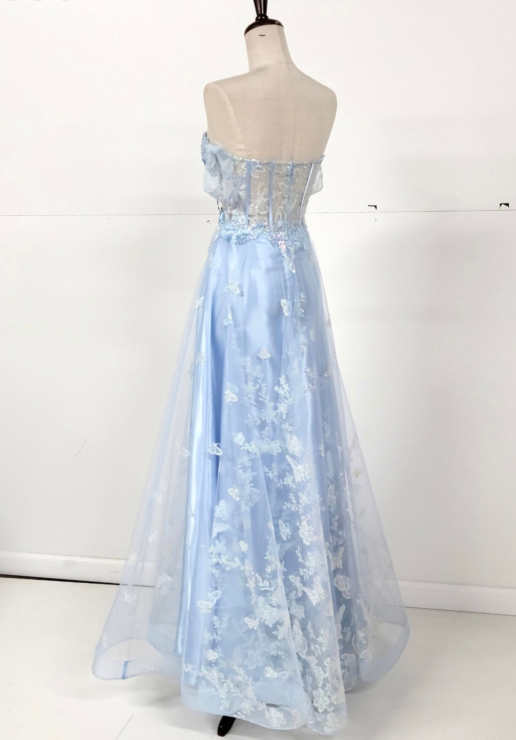Chicas C822 Romantic Printed Prom Blue A-Line Butterfly Tulle Dress