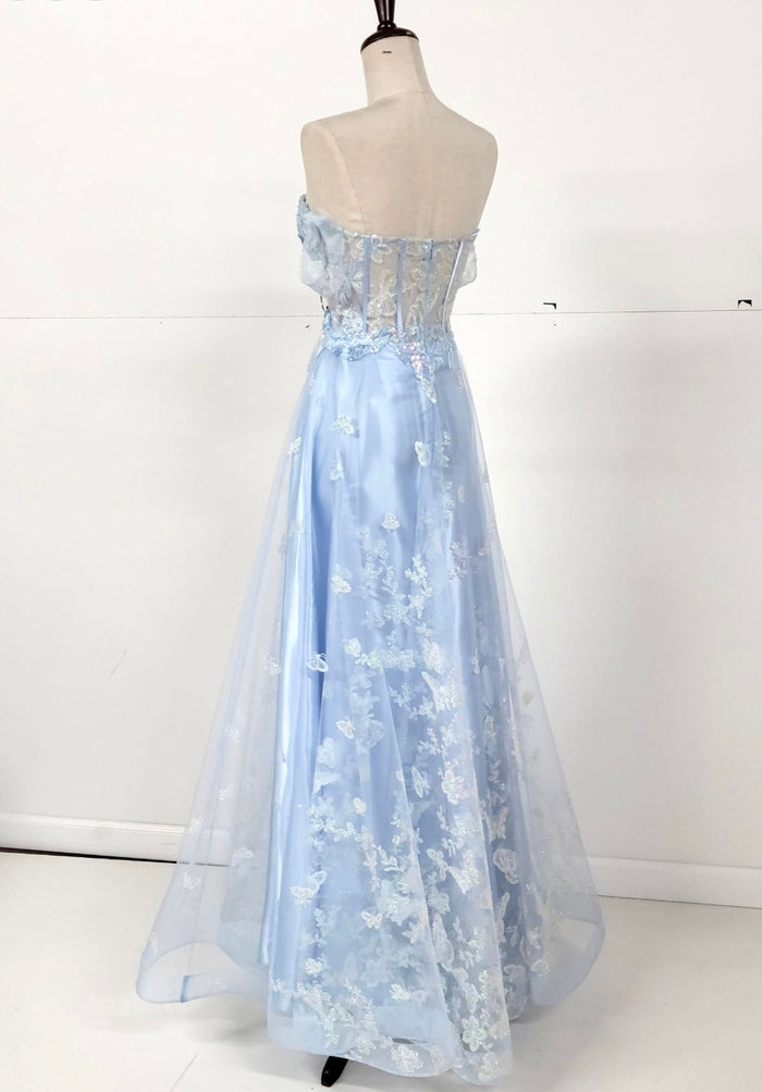Chicas C822 Romantic Printed Prom Blue A-Line Butterfly Tulle Dress