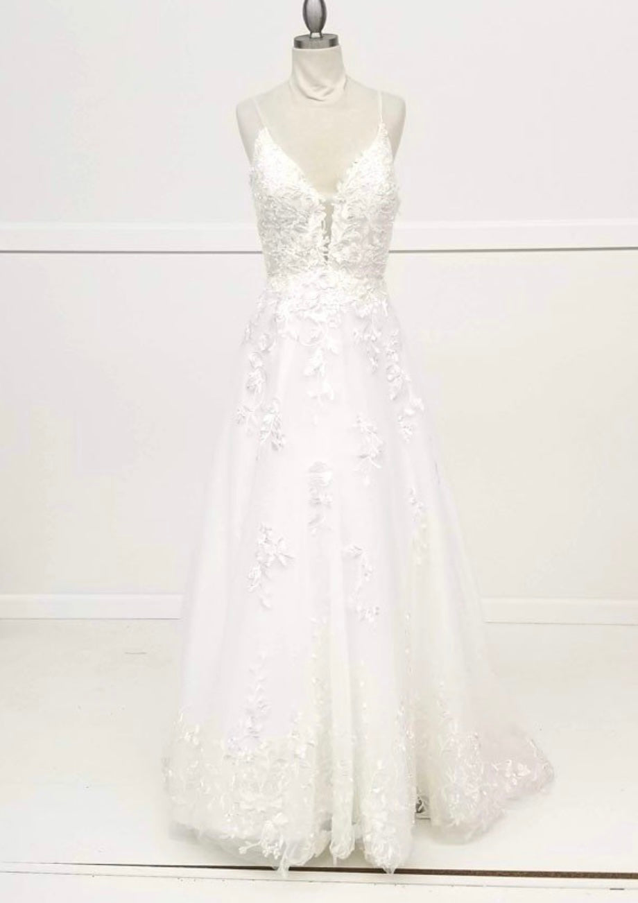 Chicas W1087 Modern Printed Formal A-Line Illusion Floral Tulle Dress