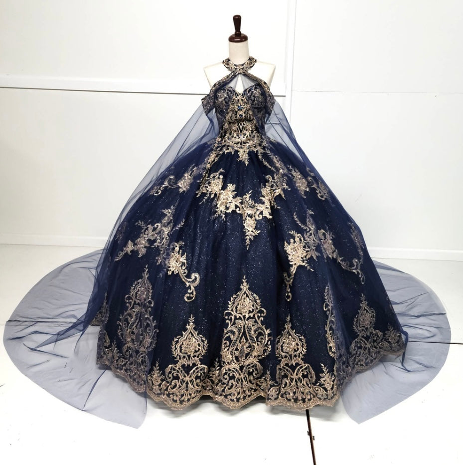 Chicas HF3091 Glitter Formal Navy BallDress Halter Tulle Dress