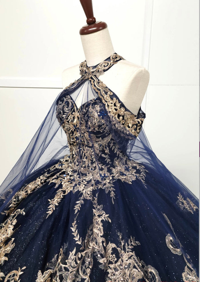 Chicas HF3091 Glitter Formal Navy BallDress Halter Tulle Dress