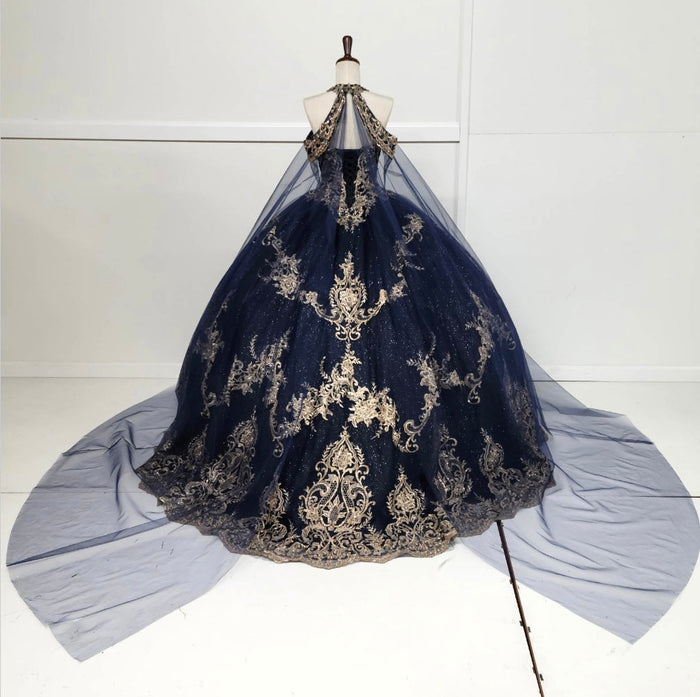 Chicas HF3091 Glitter Formal Navy BallDress Halter Tulle Dress