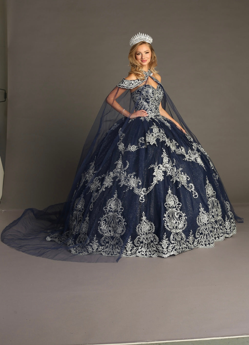 Chicas HF3091 Glitter Formal Navy BallDress Halter Tulle Dress