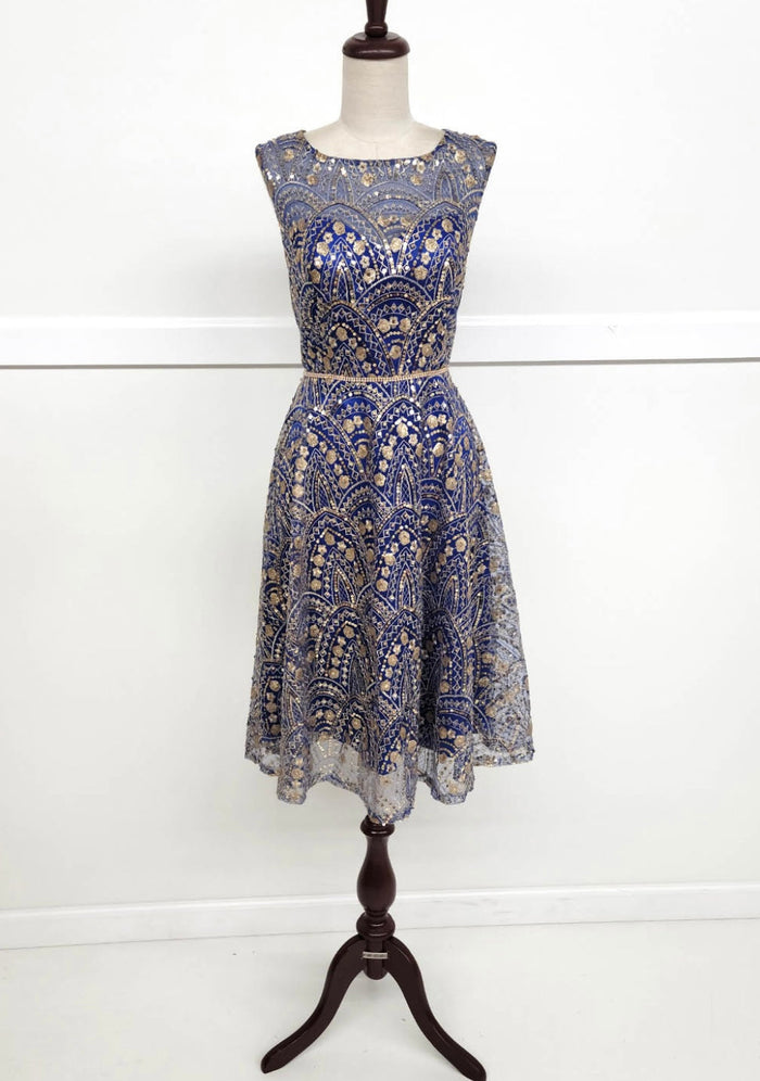 Chicas J028 Cocktail Royal A-Line Sleeveless Short Sequin Fabric Dress