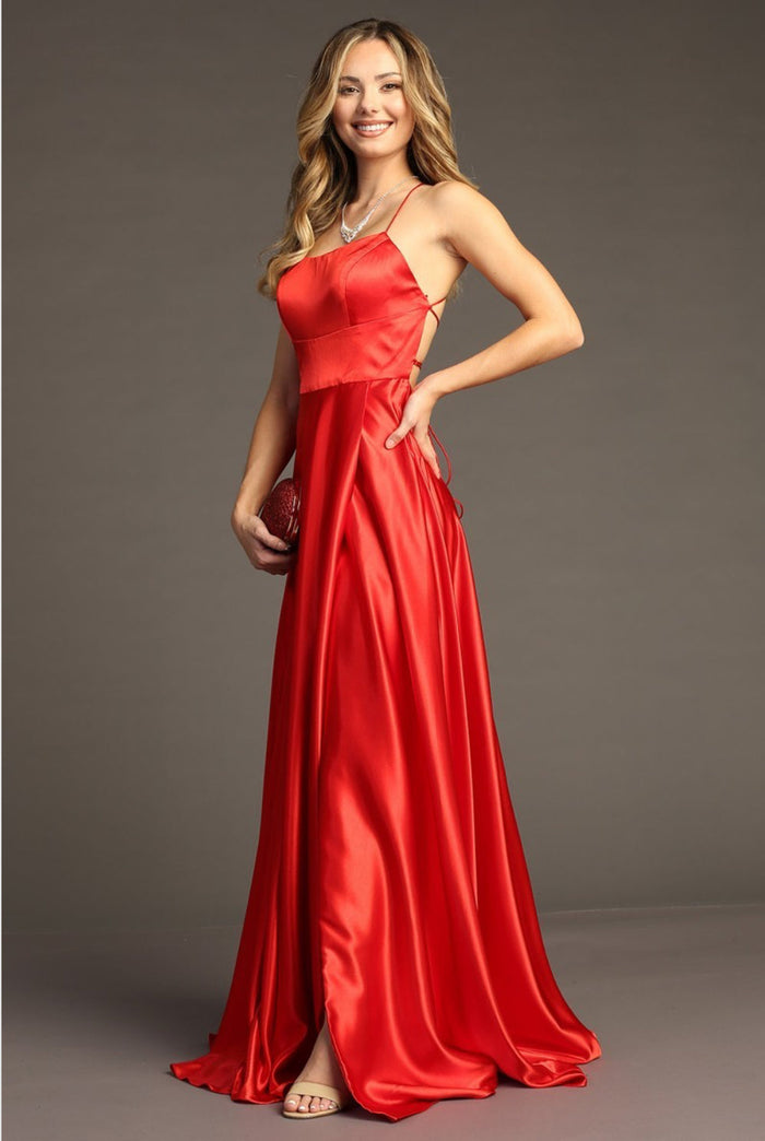 Chicas 9149 Floor-Length Long Maxi High-Slit Strappy Formal Satin Dress