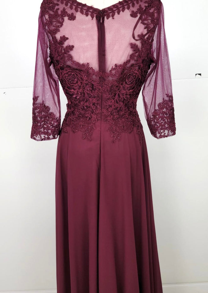 Chicas J024 Elegant Printed Bridal Navy A-Line Illusion Chiffon Dress