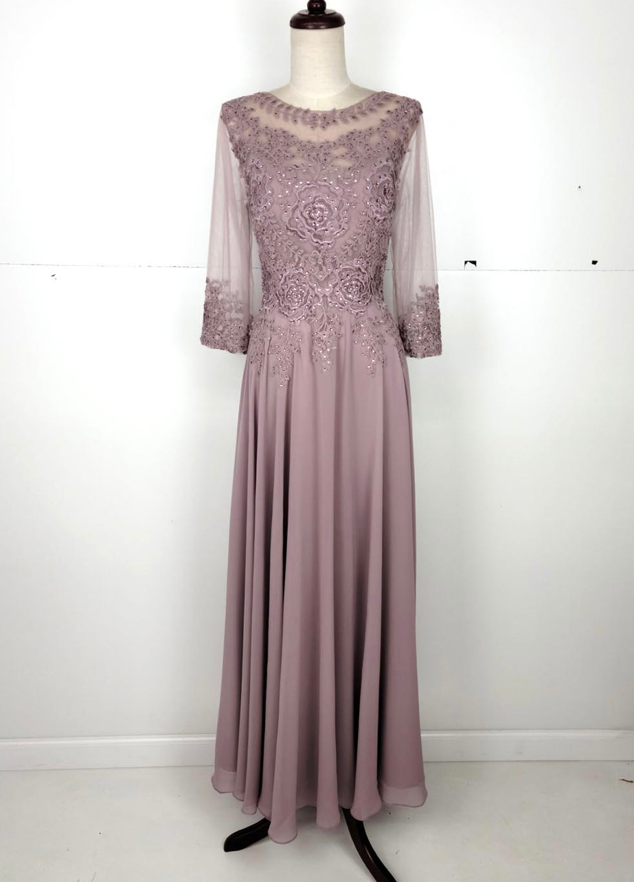 Chicas J024 Elegant Printed Bridal Navy A-Line Illusion Chiffon Dress