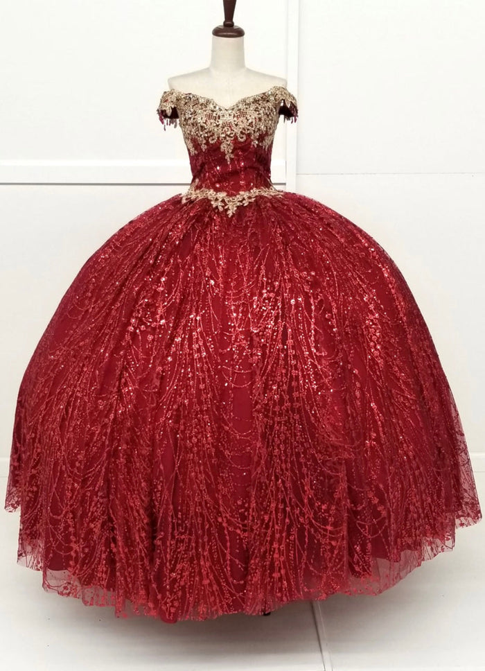 Chicas HF3011 Burgundy BallDress Sweetheart Floor-Length Fabric Dress