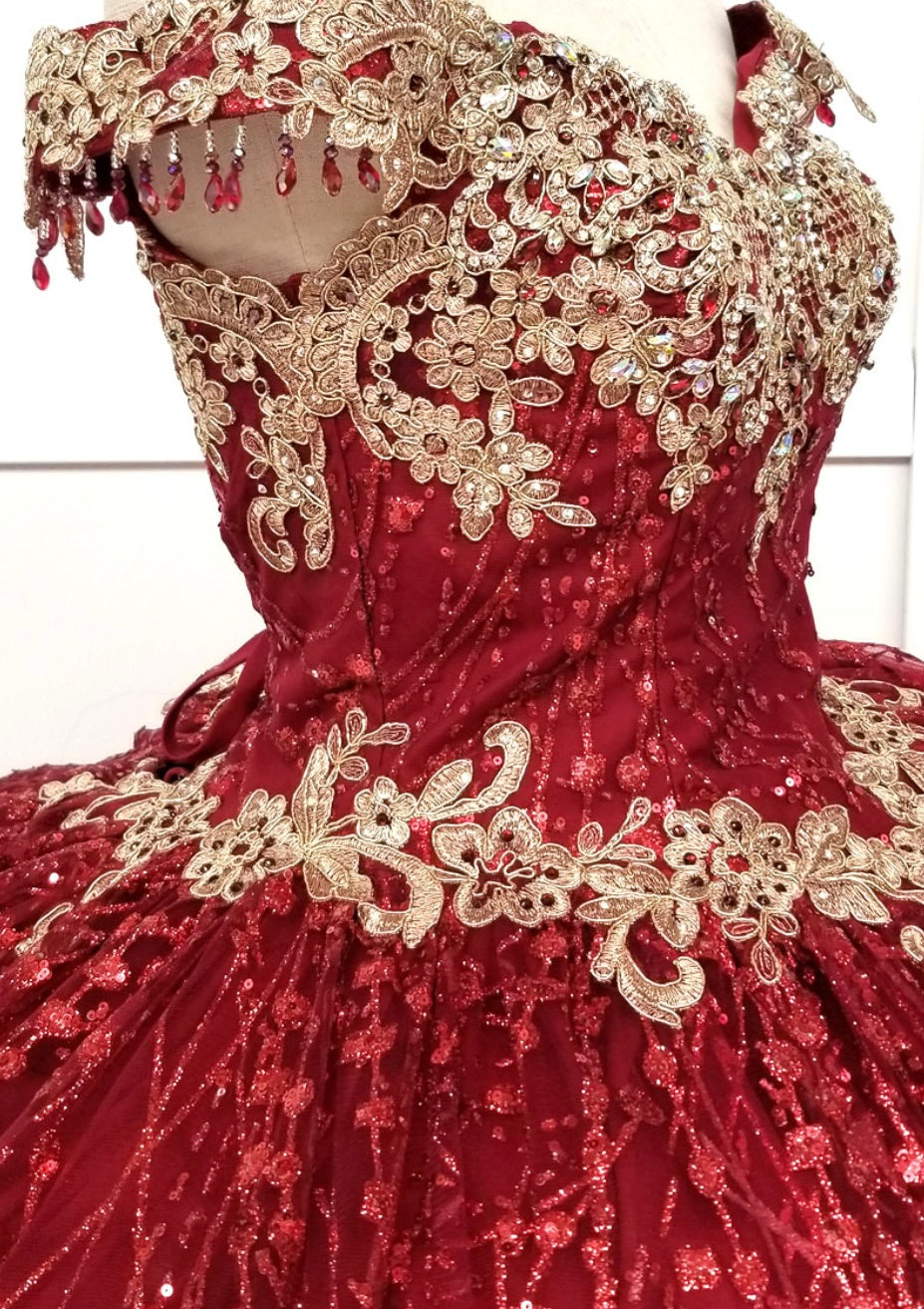 Chicas HF3011 Burgundy BallDress Sweetheart Floor-Length Fabric Dress