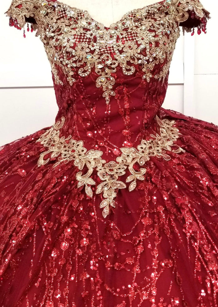 Chicas HF3011 Burgundy BallDress Sweetheart Floor-Length Fabric Dress