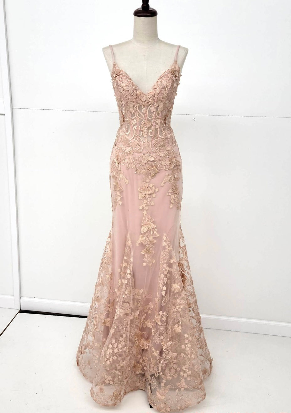 Chicas C816 Romantic Printed Prom Lilac Mermaid Spaghetti-Strap Tulle Dress