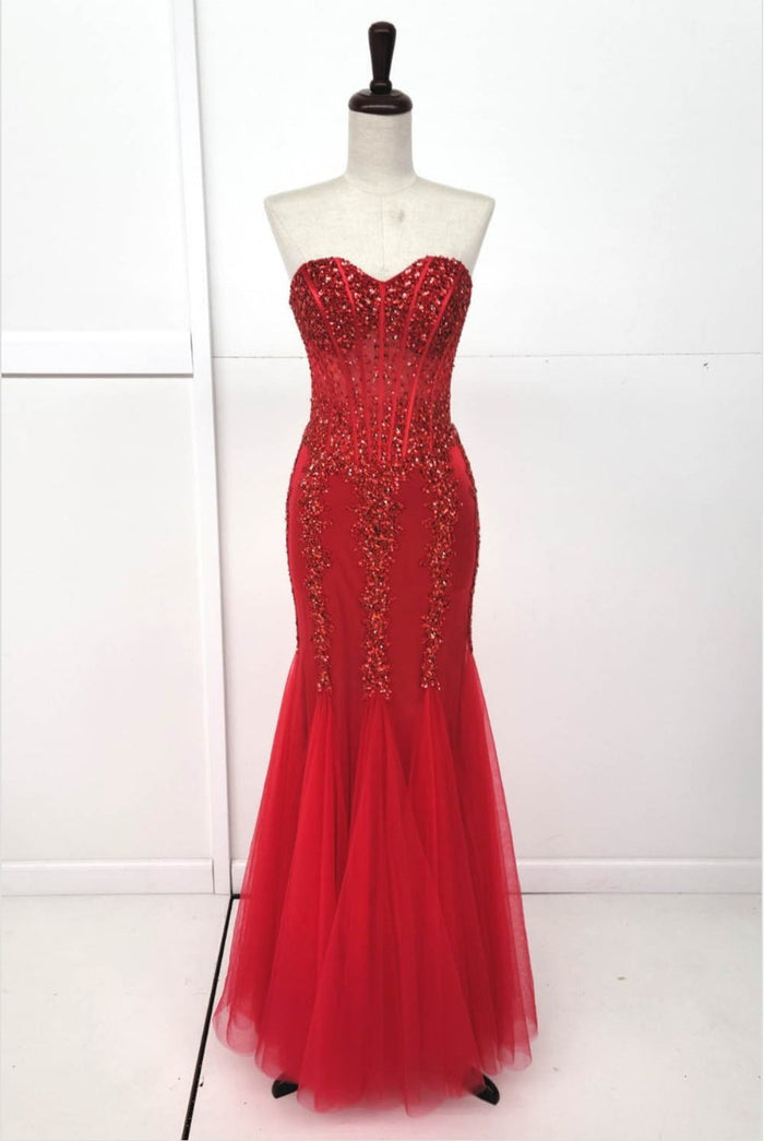 Chicas C280 Mermaid Sweetheart Floor-Length Corset Beaded Fabric Dress