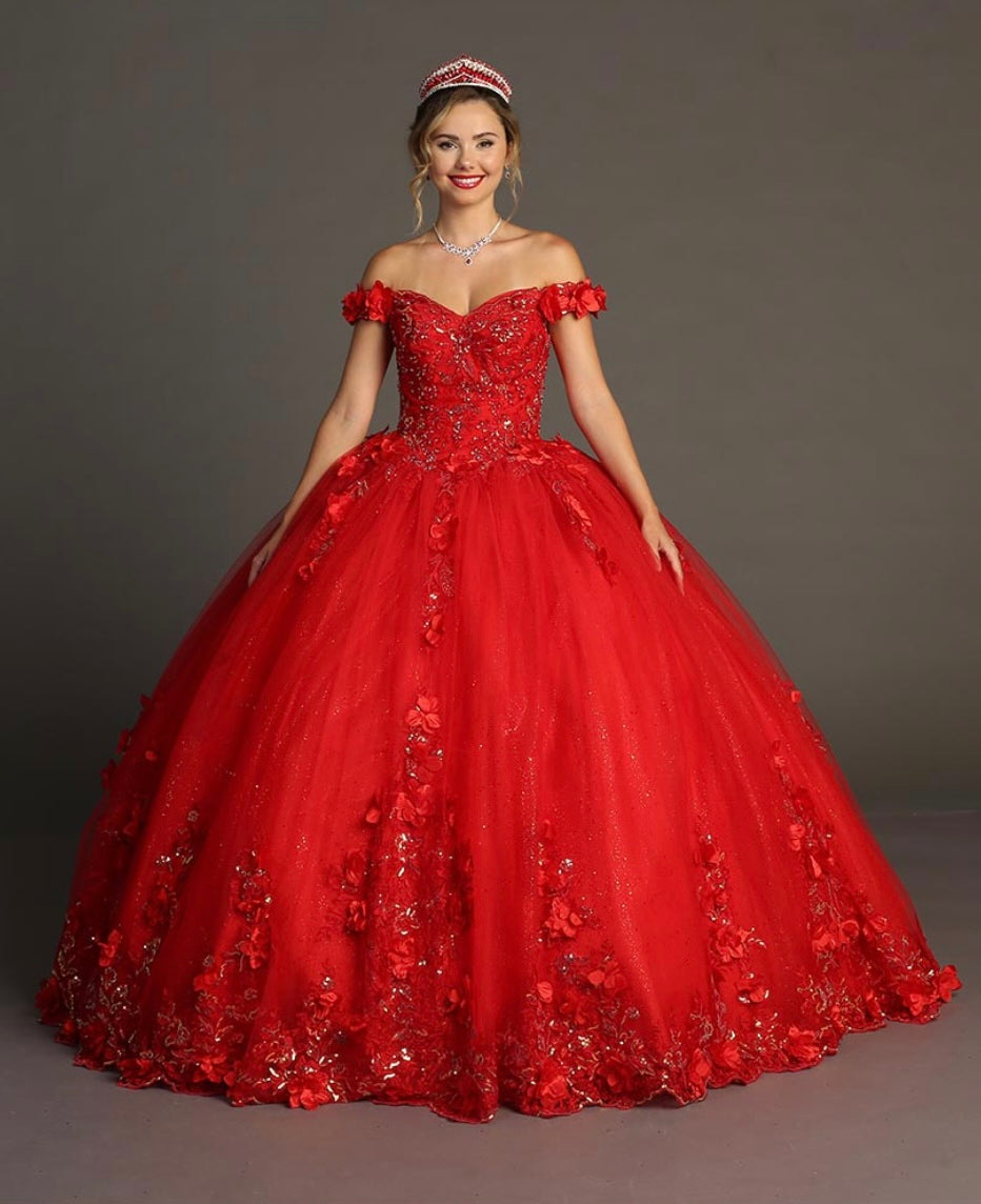 Chicas HF3085 Romantic Printed Glitter Red BallDress Sweetheart Tulle Dress