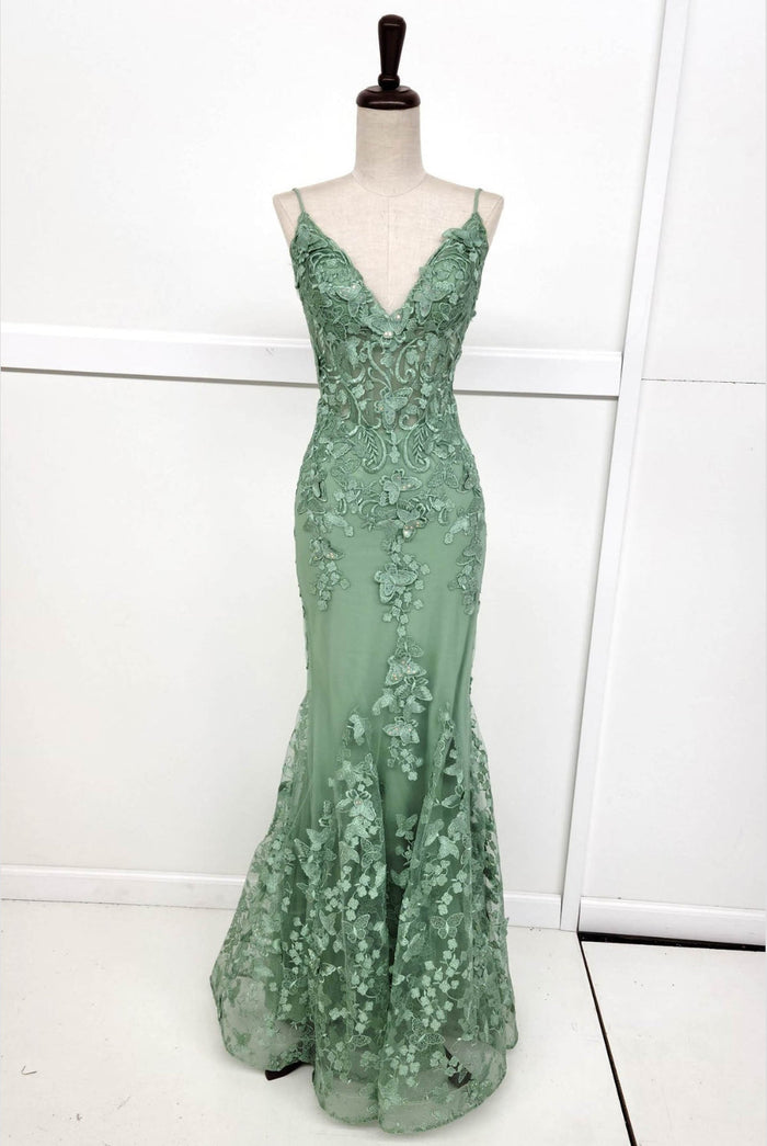 Chicas C816 Off-Shoulder Floral Maxi Corset High-Slit Feather Fabric Dress