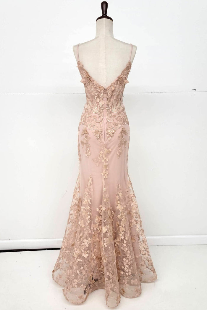 Chicas C816 Off-Shoulder Floral Maxi Corset High-Slit Feather Fabric Dress