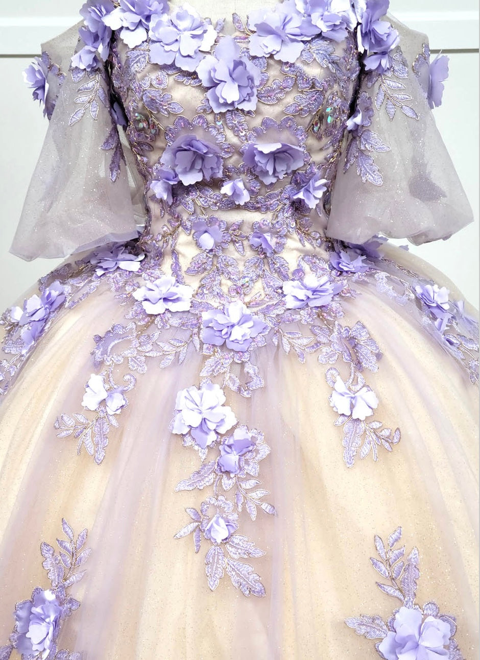 Chicas HF3087 Printed Glitter Royal BallDress Floral Floor-Length Tulle Dress