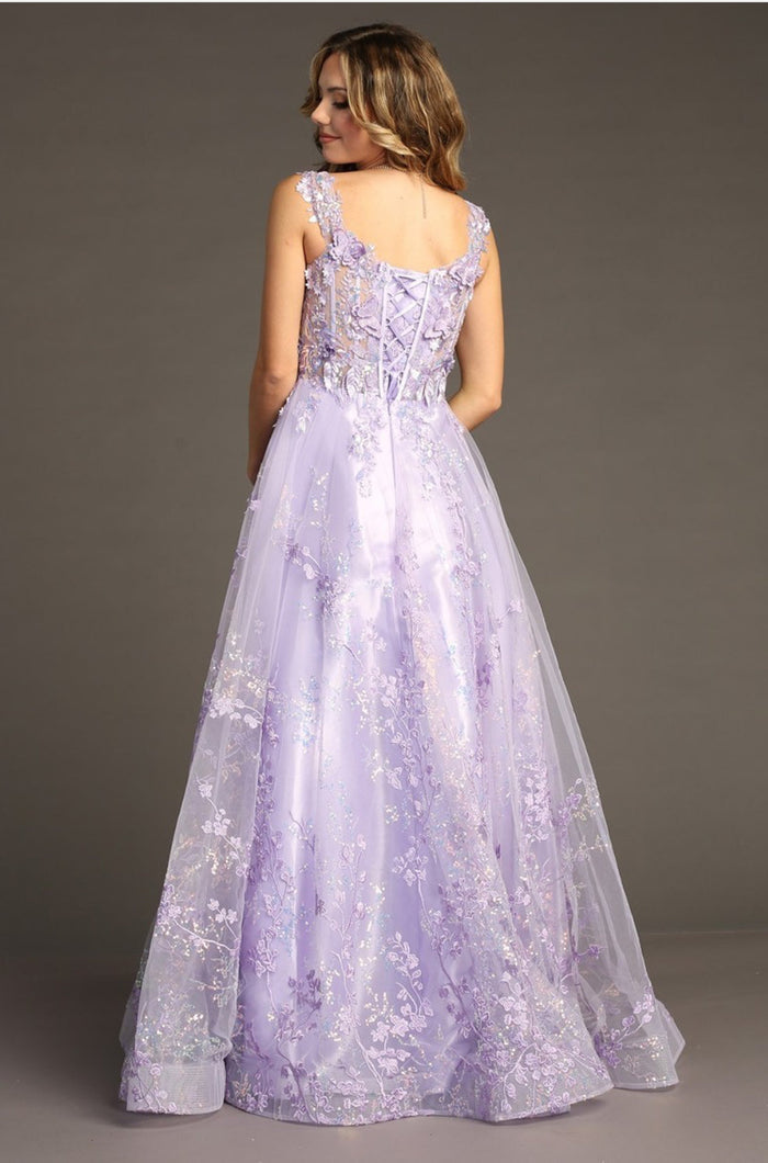 Chicas C818 Floor-Length Butterfly Petal Long Chic Style Fabric Dress