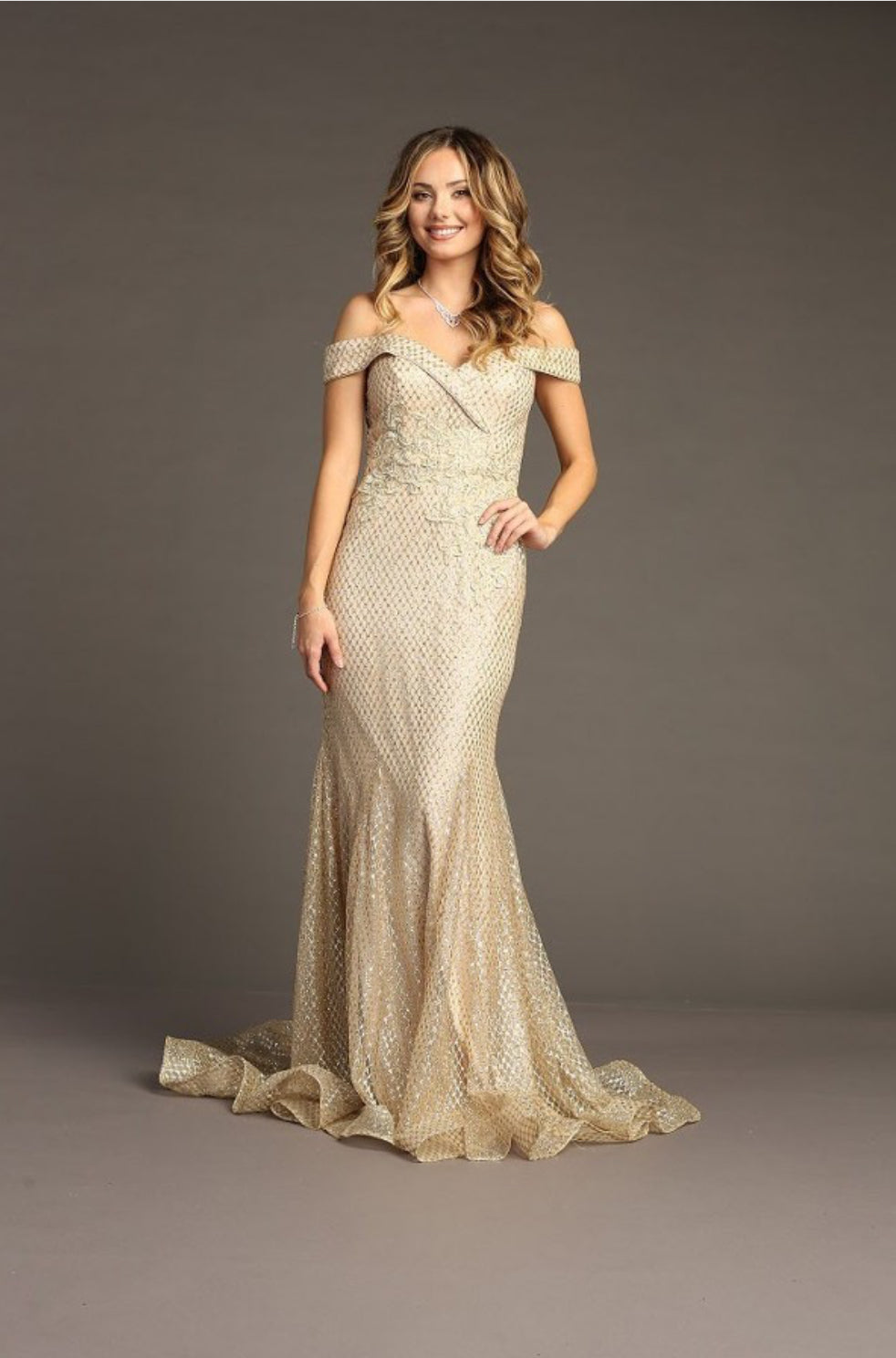 Chicas DM4024 Mermaid Off-Shoulder Long Chic Style Fabric Dress