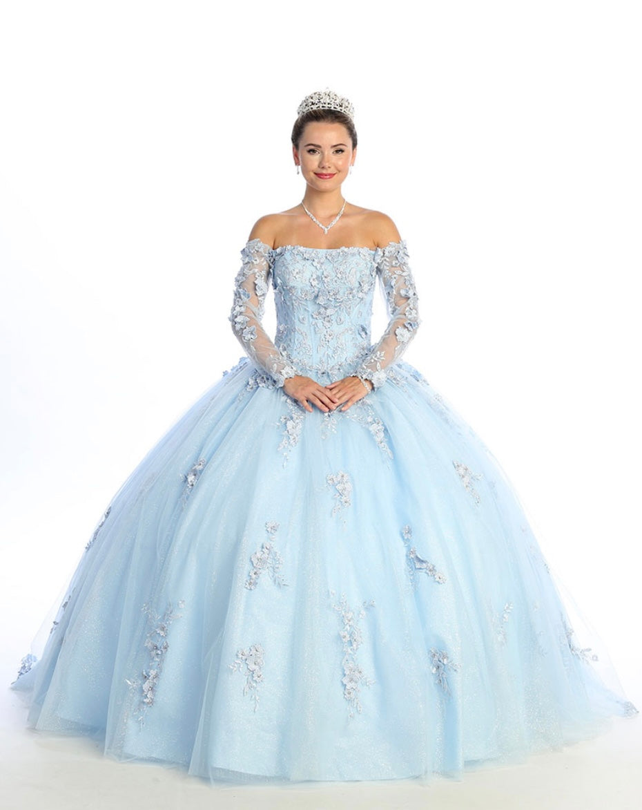 Chicas HF3076 Romantic Printed Formal Blue BallDress Floral Tulle Dress