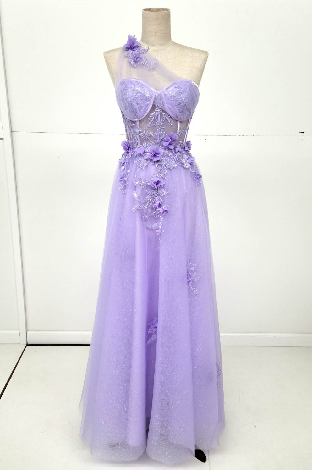 Chicas YG5028 A-Line One-Shoulder Floral Maxi Corset Fabric Dress