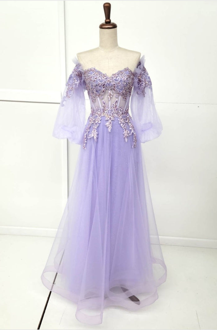 Chicas HF3093 A-Line Off-Shoulder Maxi Formal Style Fabric Dress