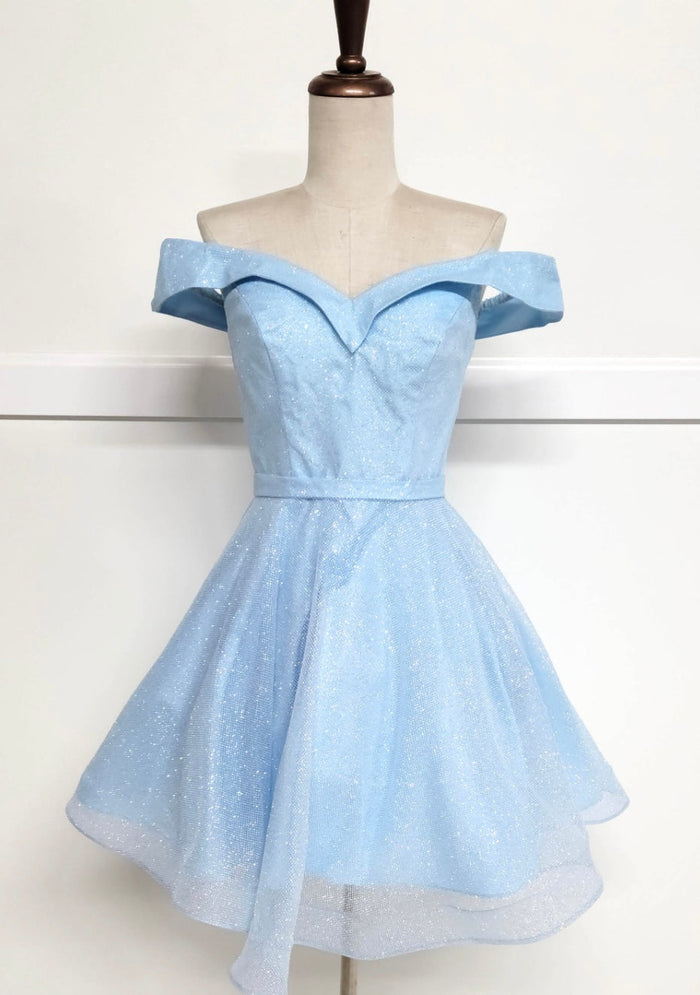 Chicas C323 Elegant Glitter Party Blue A-Line Sweetheart Fabric Dress