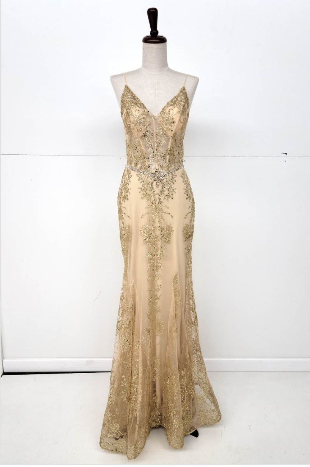 Chicas 4030 Long Mermaid Maxi Beaded Sequin Strappy Fabric Dress