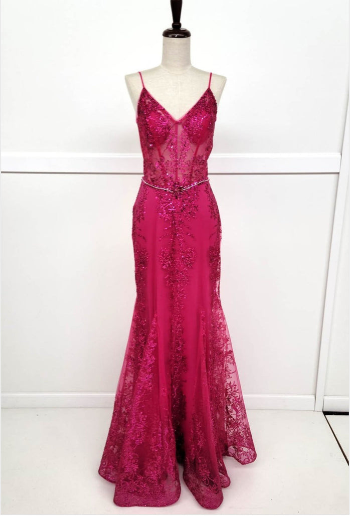 Chicas 4030 Long Mermaid Maxi Beaded Sequin Strappy Fabric Dress