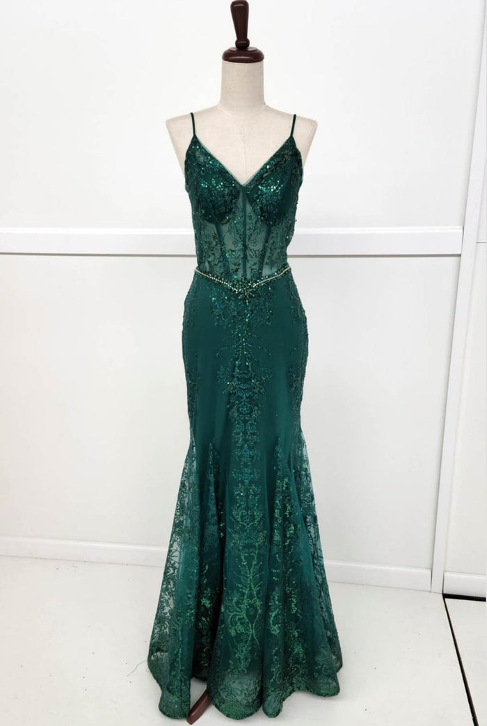 Chicas 4030 Long Mermaid Maxi Beaded Sequin Strappy Fabric Dress