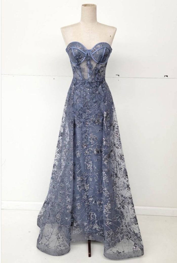 Chicas C819 A-Line Strapless Maxi Formal Style Fabric Dress