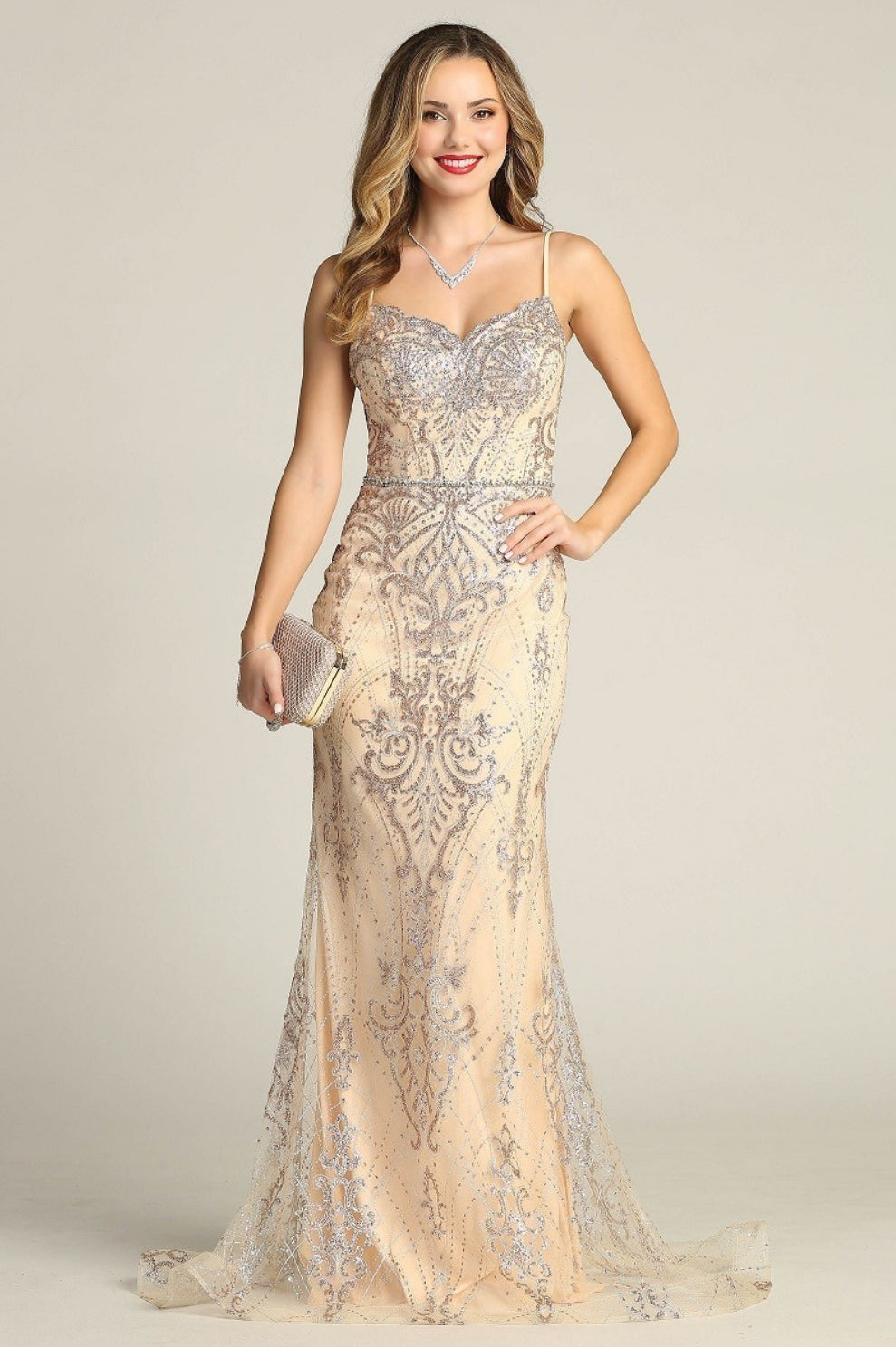 Chicas HF3053 Mermaid Floor-Length Strappy Formal Style Fabric Dress